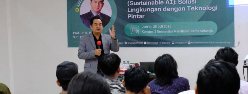 Teknik Informatika UNUSIDA Gelar Kuliah Tamu, Angkat Peran Kecerdasan Buatan dalam Solusi Lingkungan 1 Prof. Dr. Ir. Hamdani, S.T., M.Cs., IPM, saat menjadi narasumber dalam Kuliah Tamu Teknik Informatika UNUSIDA (Foto: Humas UNUSIDA)