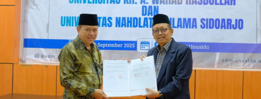 UNWAHA dan UNUSIDA Teken MoU: Perkuat Kolaborasi Digitalisasi, Publikasi, dan Prestasi Internasional 1 Penandatanganan MoU UNWAHA dengan UNUSIDA (Foto: Humas UNUSIDA)