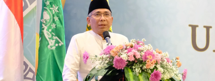 Ketua Umum PBNU, KH Yahya CHolil Staquf saat menyampaikan Orasi Kebangsaan saat Wisuda IX UNUSIDA (Foto: Humas UNUSIDA)