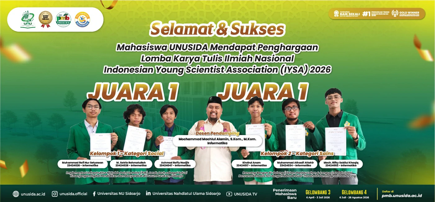 UNUSIDA - Universitas NU Sidoarjo 25 Slider Juara IYSA 2026 - UNUSIDA