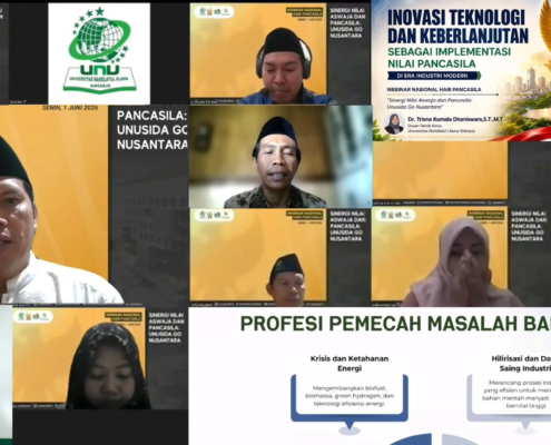 Webinar Nasional Hari Lahir Pancasila, UNUSIDA Perkuat Sinergi Nilai Aswaja dan Kebangsaan 2 Webinar Nasional “Sinergi Nilai Aswaja dan Pancasila: UNUSIDA Go Nusantara” melalui Zoom Meeting (Foto: Humas UNUSIDA)