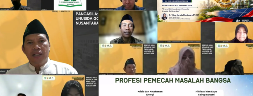 Webinar Nasional Hari Lahir Pancasila, UNUSIDA Perkuat Sinergi Nilai Aswaja dan Kebangsaan 1 Webinar Nasional “Sinergi Nilai Aswaja dan Pancasila: UNUSIDA Go Nusantara” melalui Zoom Meeting (Foto: Humas UNUSIDA)