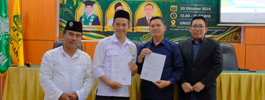 UNUSIDA Resmi Jalin Kerja Sama dengan HIPSI Sidoarjo, Perkuat Ekosistem Wirausaha Santri 1 Plt. Rektor UNUSIDA, Dr. Hadi Ismanto bersama Ketua HIPSI Sidoarjo, FIdi Handoko Usai Penandatanganan MoU. (Foto: Humas UNUSIDA)